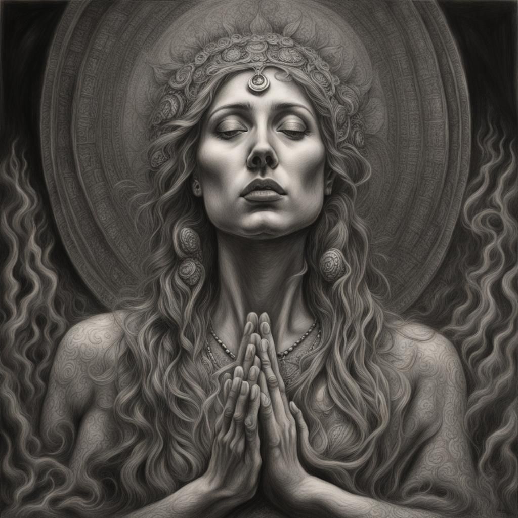 Hyperdetailed Charcoal Drawing of Worship Scene