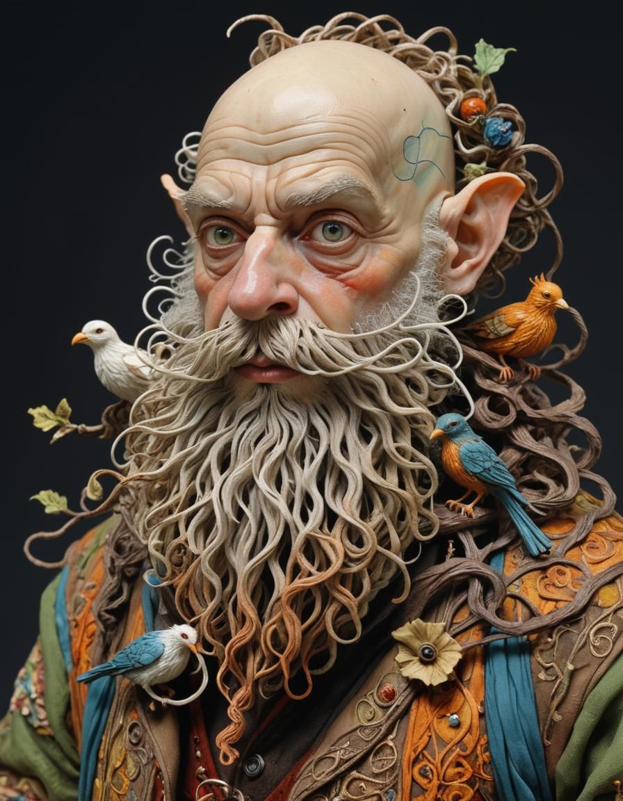 Dwarf with Bird's Nest Beard, Egon Schiele Style