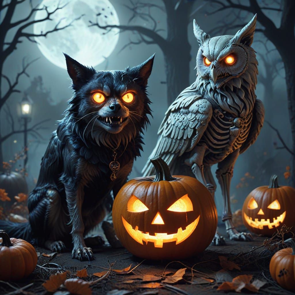 Spooky Halloween Animals in Humorous Fantasy Art