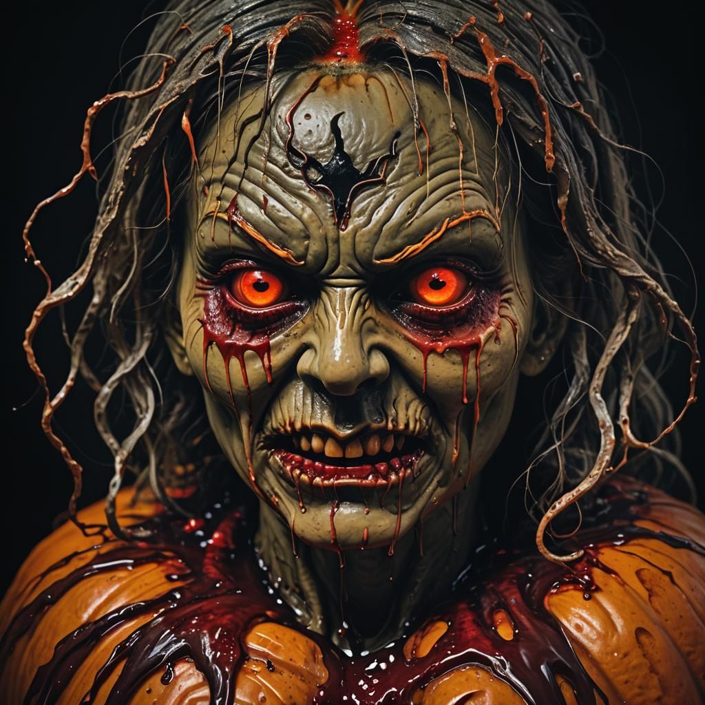 Macabre Pumpkin Witch in Dark Surrealism