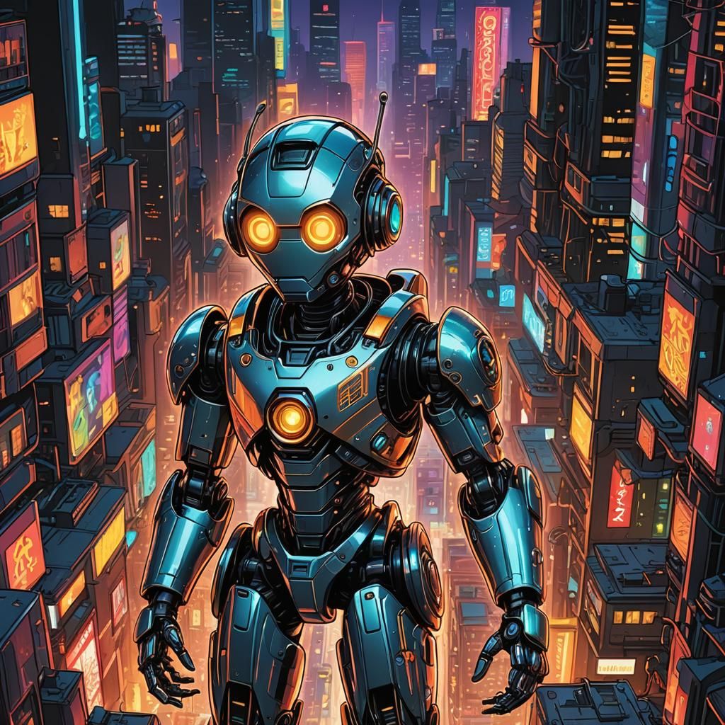 Smiling Robot Boy in Comic Book Style