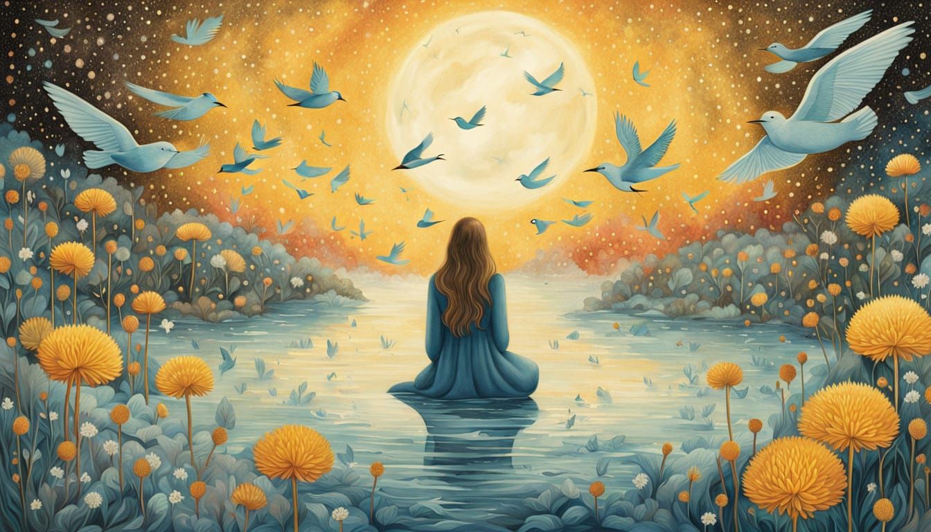 Dreamlike Cosmic Goddess Embracing Change and Authenticity