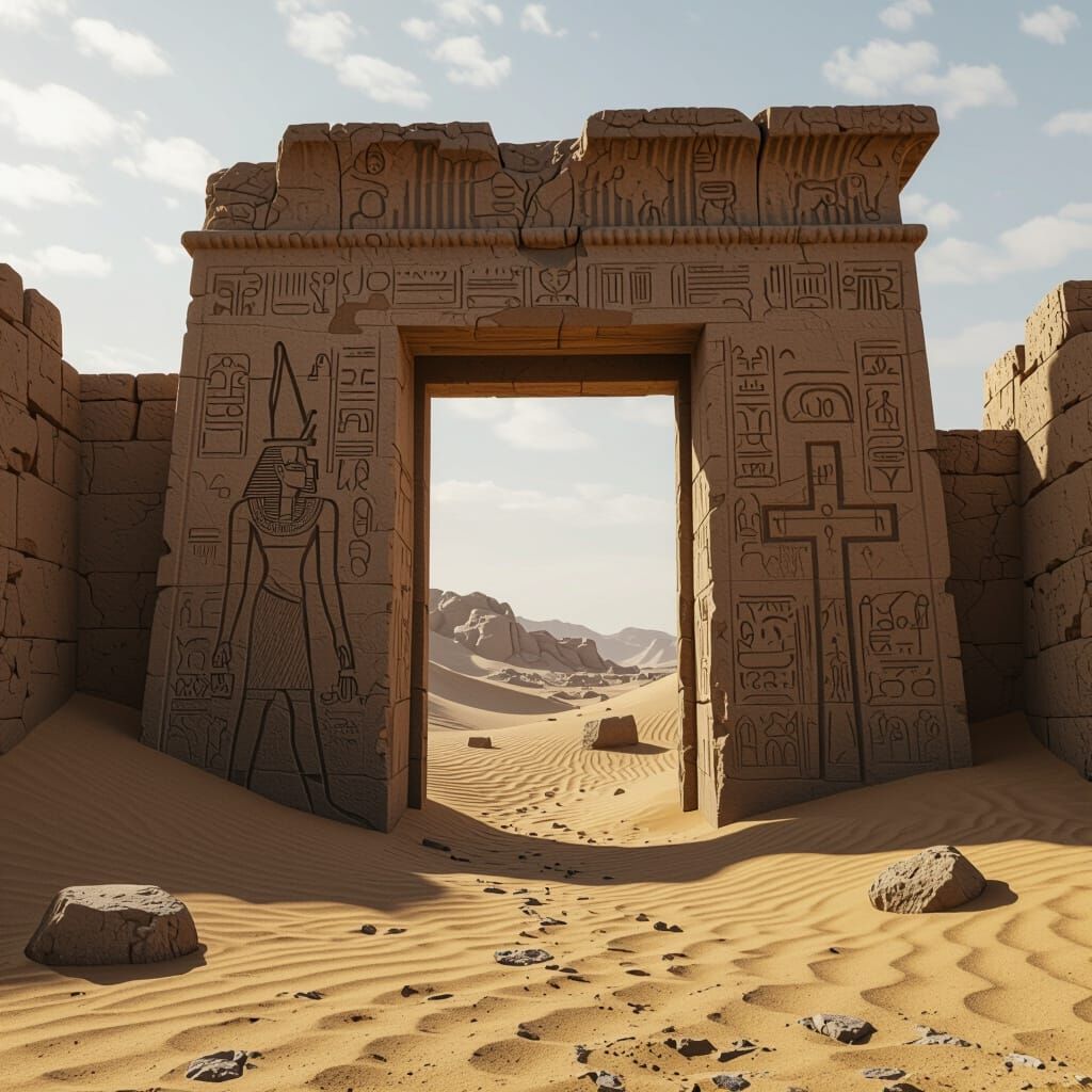Ancient Temple Entrance Overwhelmed by Sand in Photorealisti...