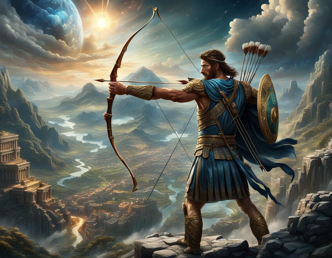 Epic Greek God Archer with Cosmic Powers