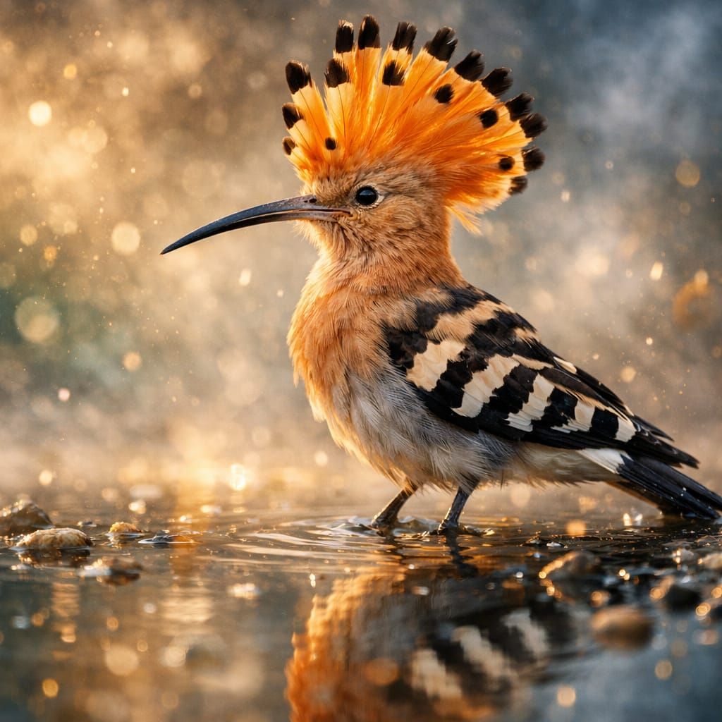 Hoopoe Bird in Misty Dawn Light