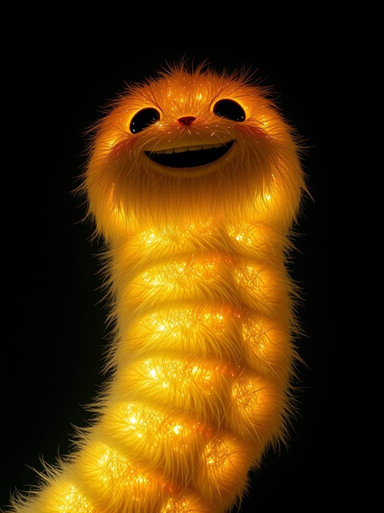 Gigantic Chibi Caterpillar in a Dark Landscape