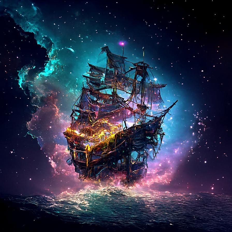 Mystical Pirate Ship on Galaxy Sea