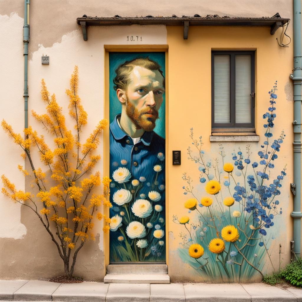 Floral Graffiti Art in Neo-Impressionist Style