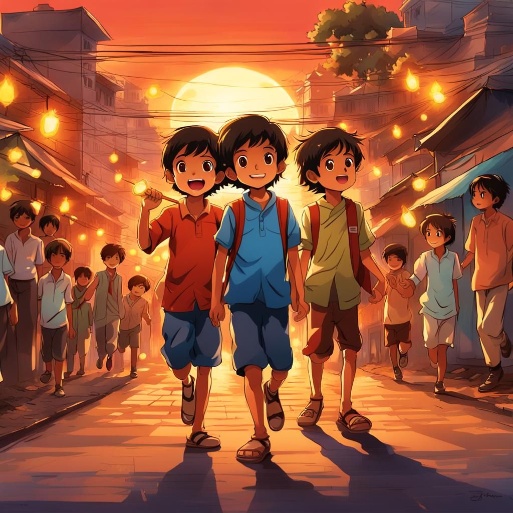 Diwali Celebration in Bangalore: An Anime-Inspired Sunset
