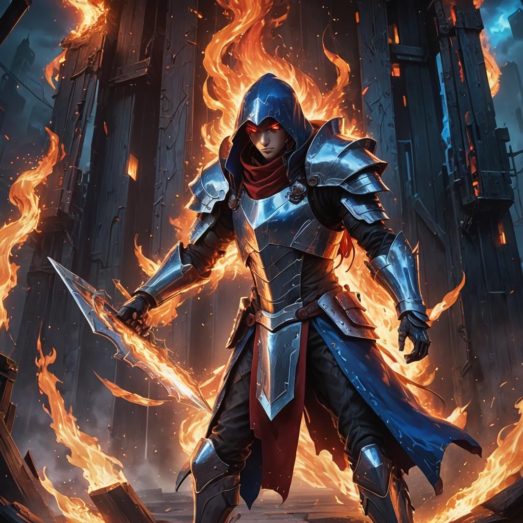 Mysterious Rogue Wields Tower Shield in Futuristic Anime Sty...