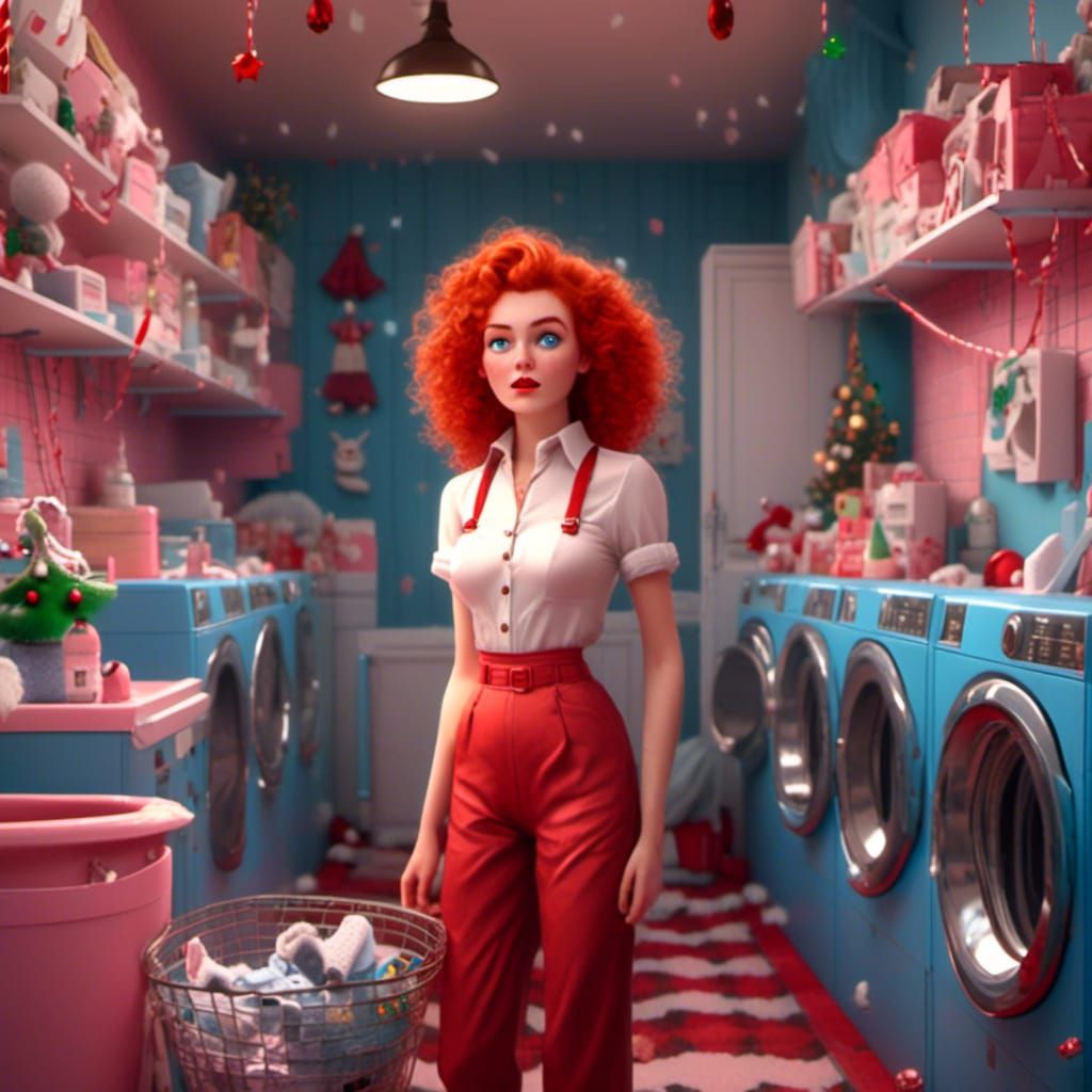 Christmas Pin-Up Girl in Laundry Room