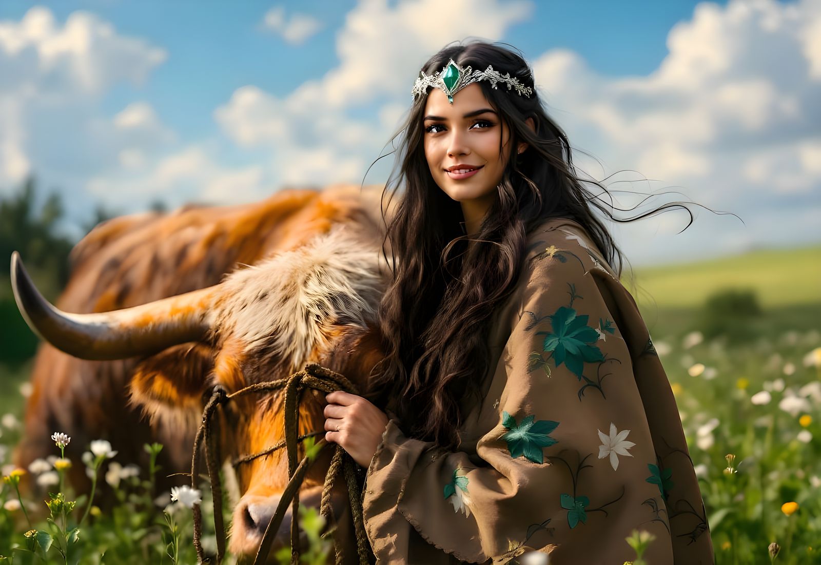 Gefjun: Norse Goddess of Ploughing in Grassy Field