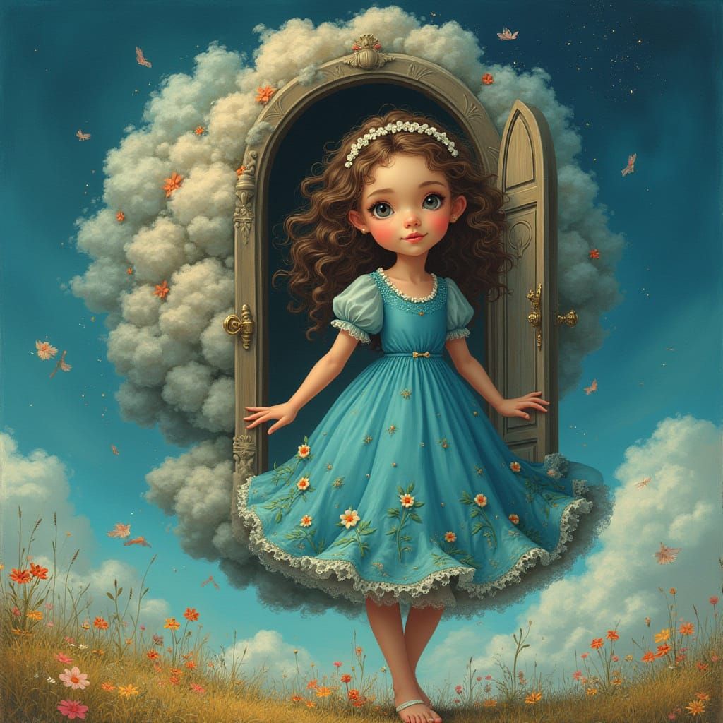 Dreamlike Girl with Door in Mind, Fantastical Art