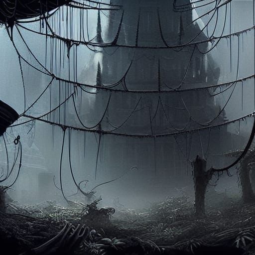 Dramatic Spiders and Web in Digital Matte Painting