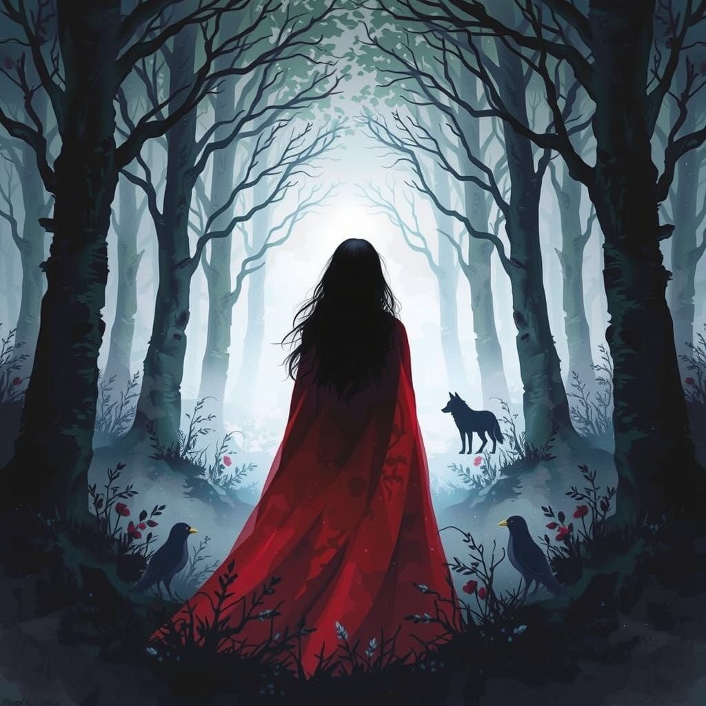 Red Riding Hood in Dark Fantasy Watercolor