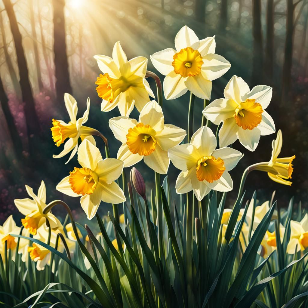 Daffodils in Morning Light: Digital Watercolor Art