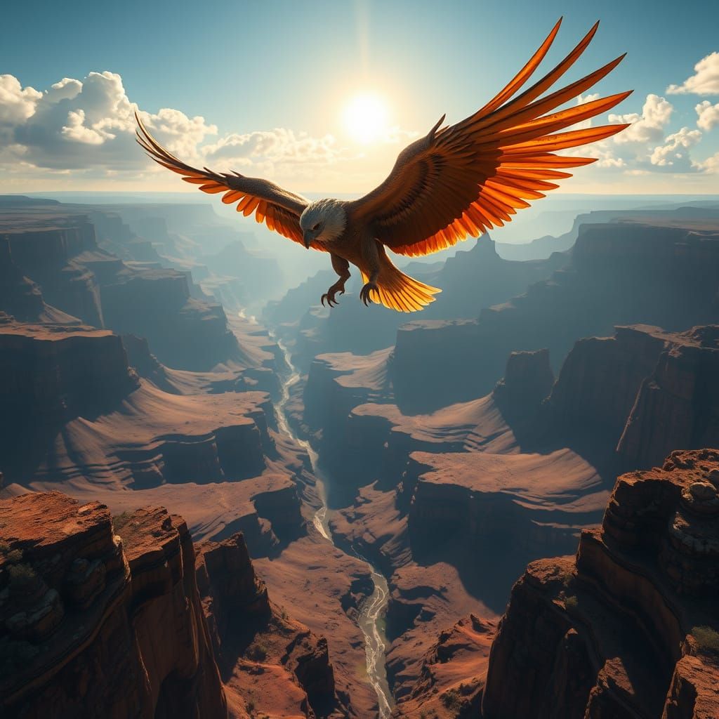 Griffin Soaring Over Canyon in Oil Painting Style