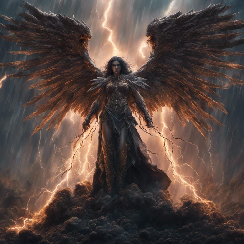 Angel of Death in Lightning Storm: Fantasy Art