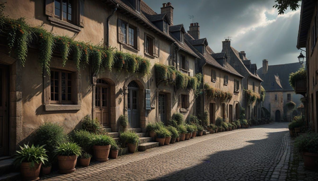 Hyperrealistic French Village Scene