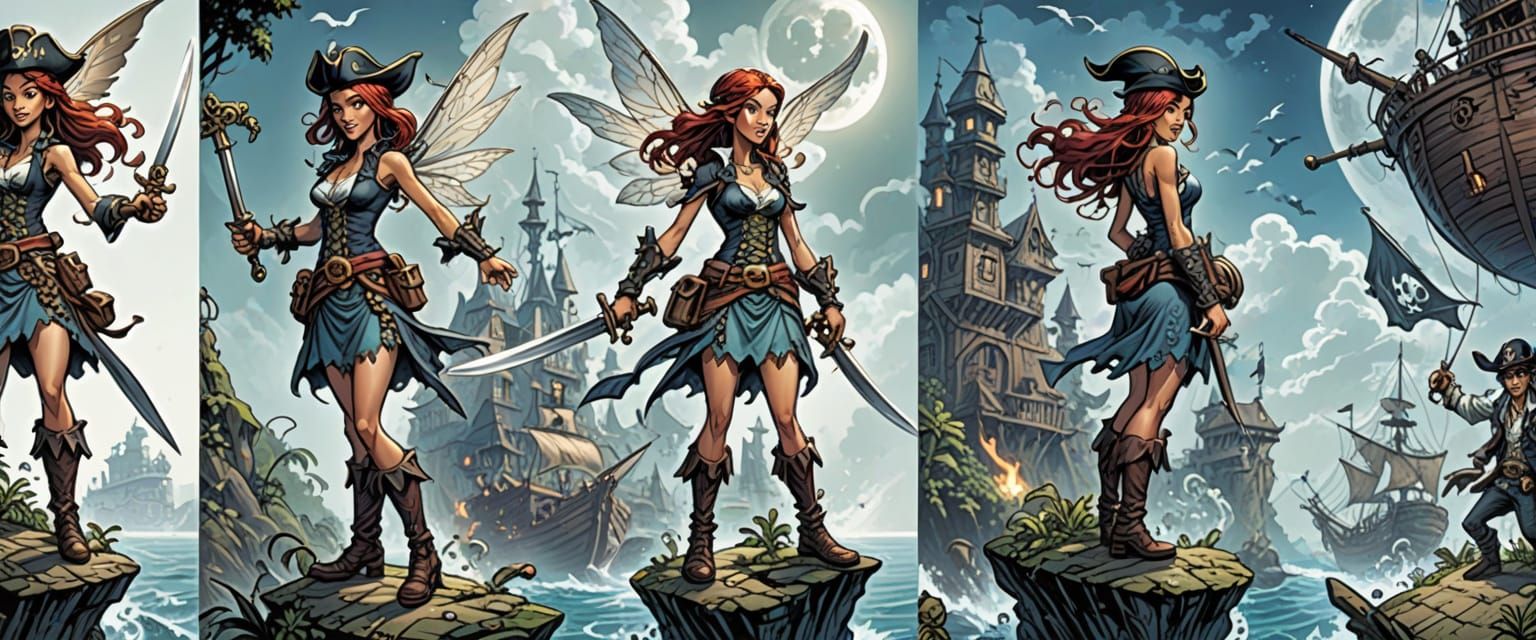 Surreal Pirate Fairy in Smooth Comic Book Style