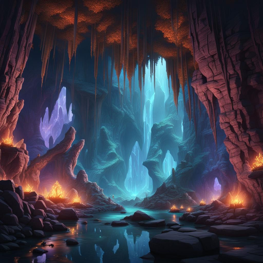 Detailed Crystal Cave Matte Painting