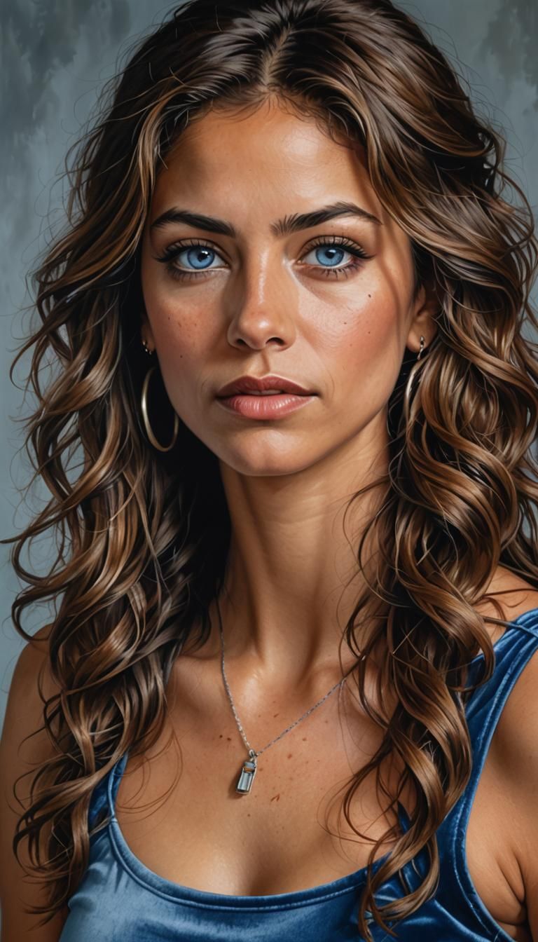 A beautiful latina woman with large light blue eyes