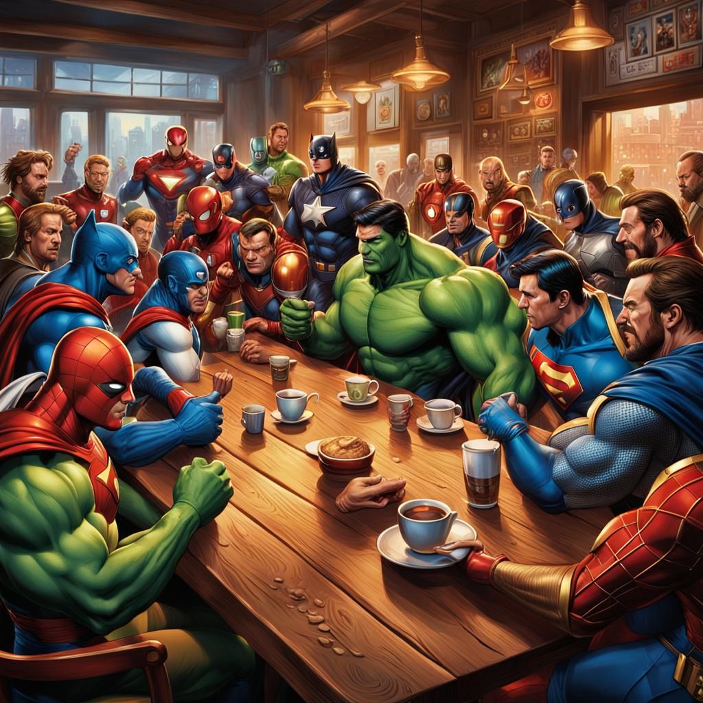 Marvel and DC Superheroes Sip Tea in Bar