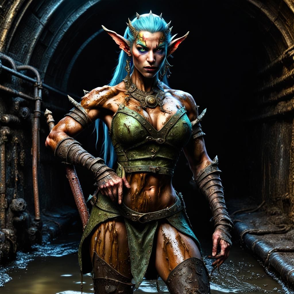 Filthy Elf Scum-Queen in Medieval Sewer