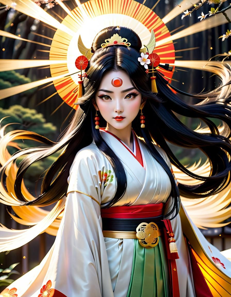 Amaterasu as Heian Empress in Graphic Design Style