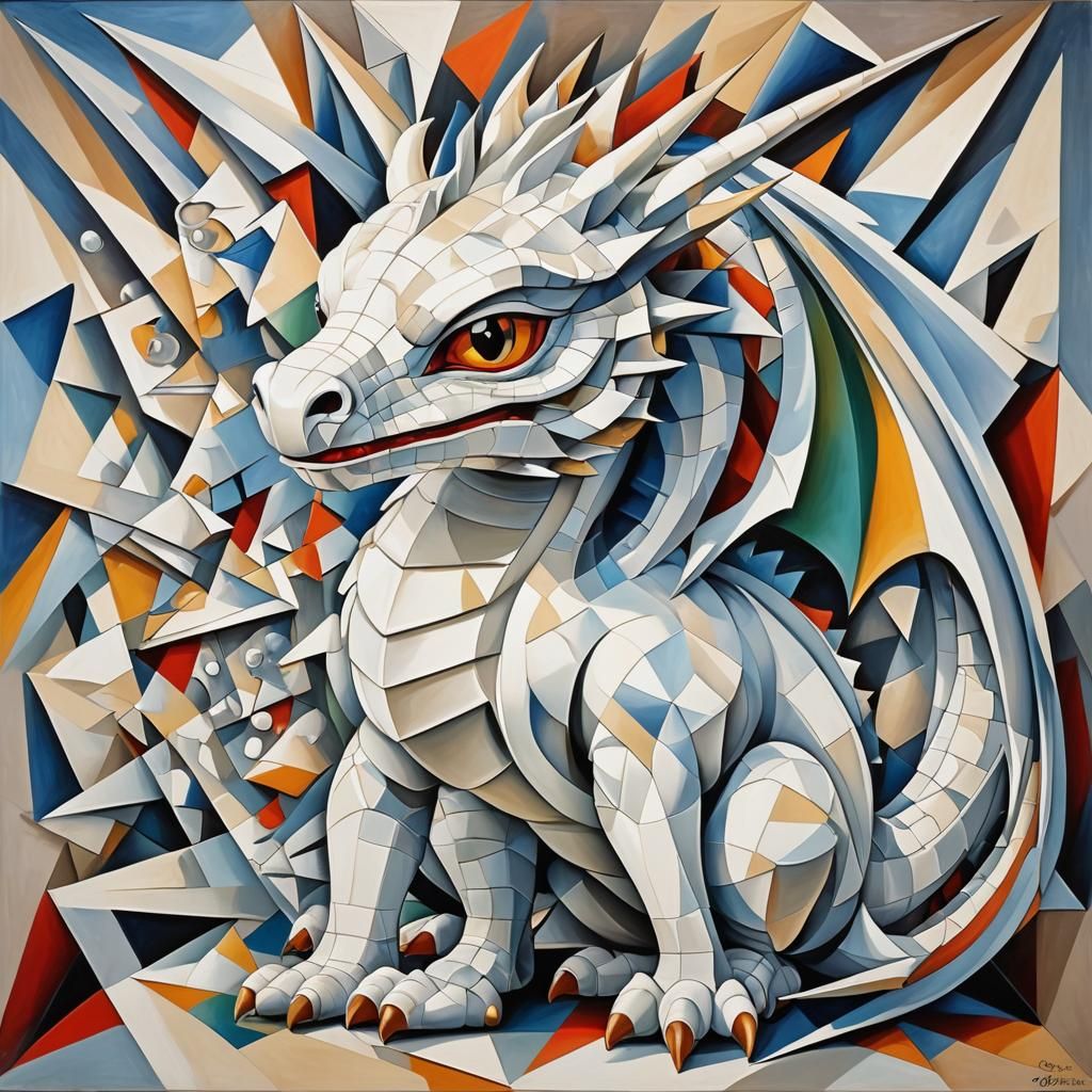 Shining White Cartoon Dragon in 3D