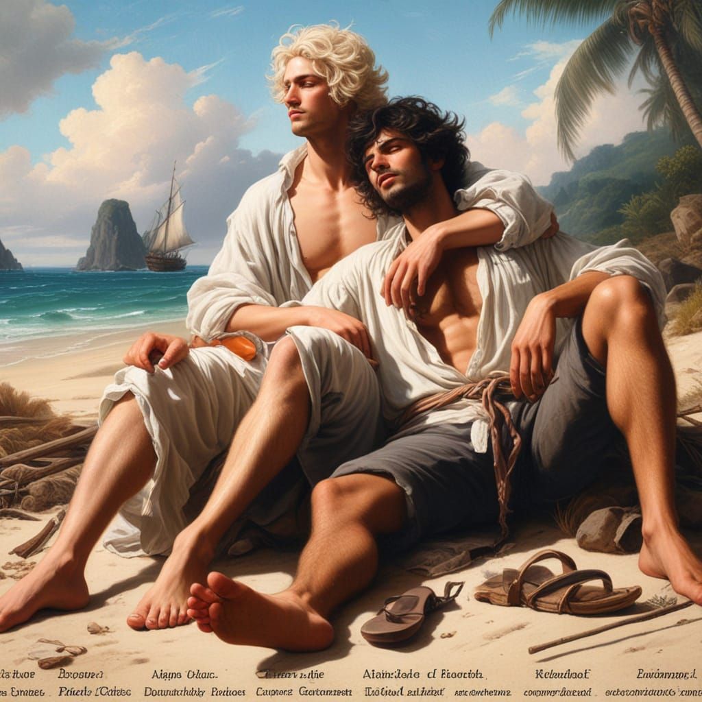 Two 18th Century Men Enjoying a Tropical Oasis