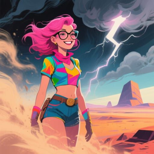 Space Cowgirl on Distant Planet in Digital Pop Art Style