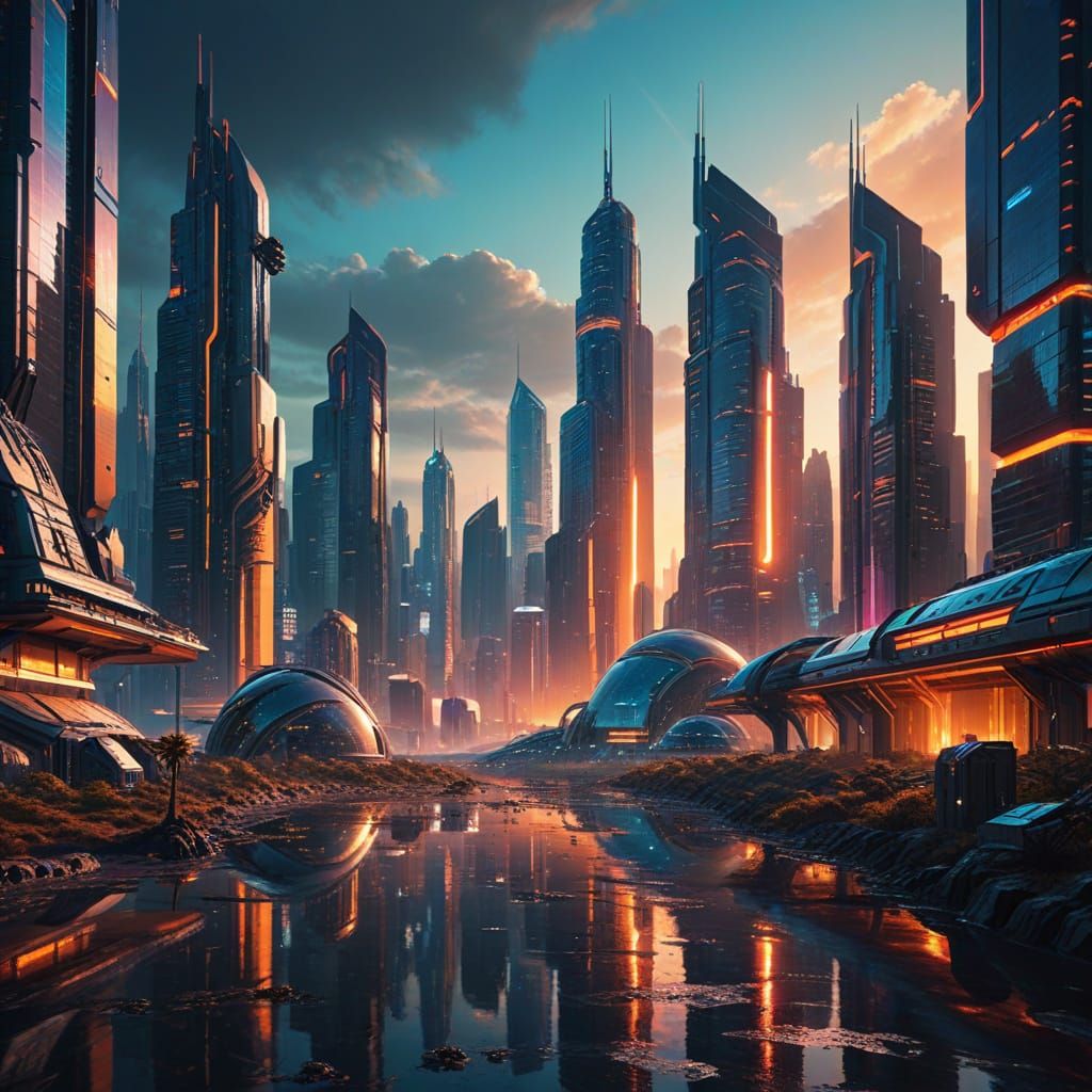 Futuristic City on Distant Planet in Vibrant Digital Art