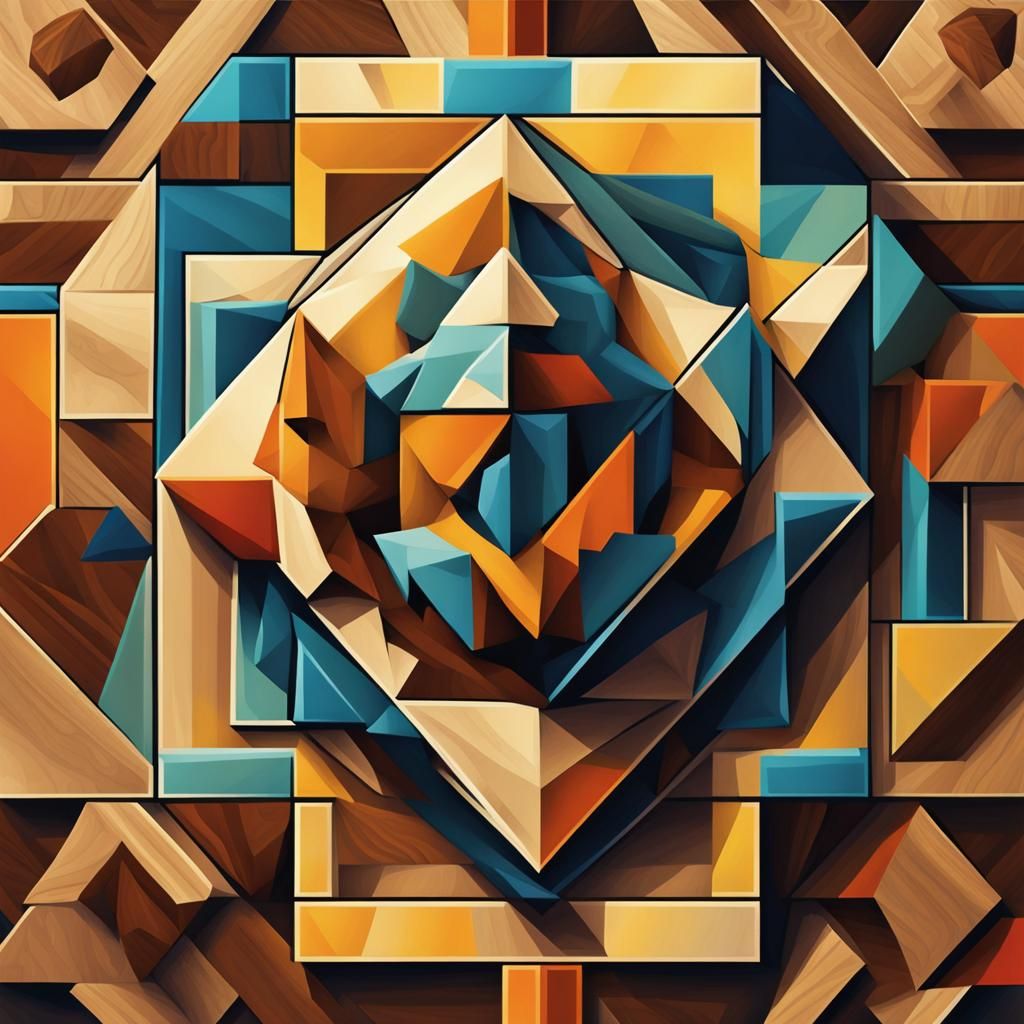 Geometric Walnut: A Cubist Art Deco Painting