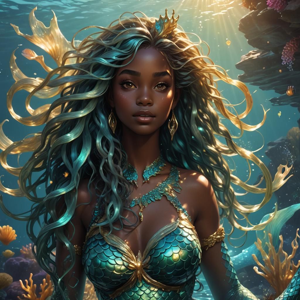 Alluring Dark Mermaid Siren in Hyper-Realistic Digital Art