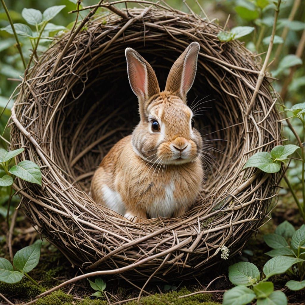 A Bunny Serenades from a Birds Nest