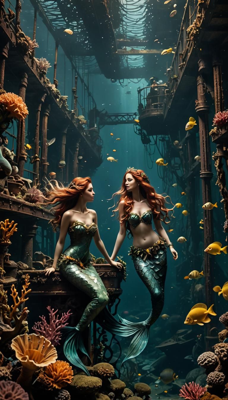 Mermaids Explore Sunken Titanic: Hyperrealistic Underwater S...