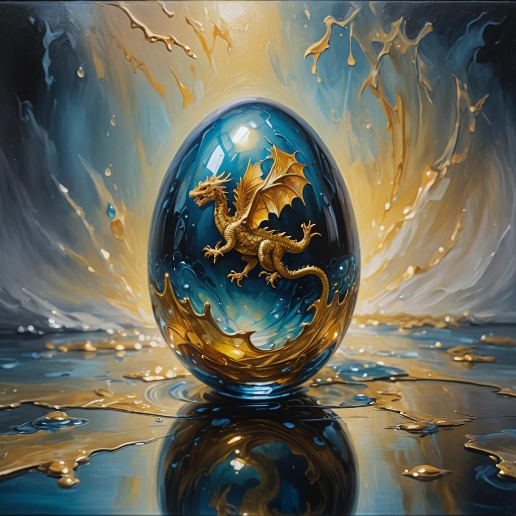 Golden Dragon Egg in Oil Painting Style