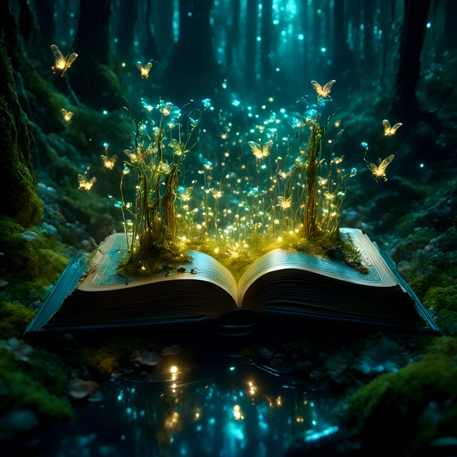Magical Fireflies Emerge from Open Book