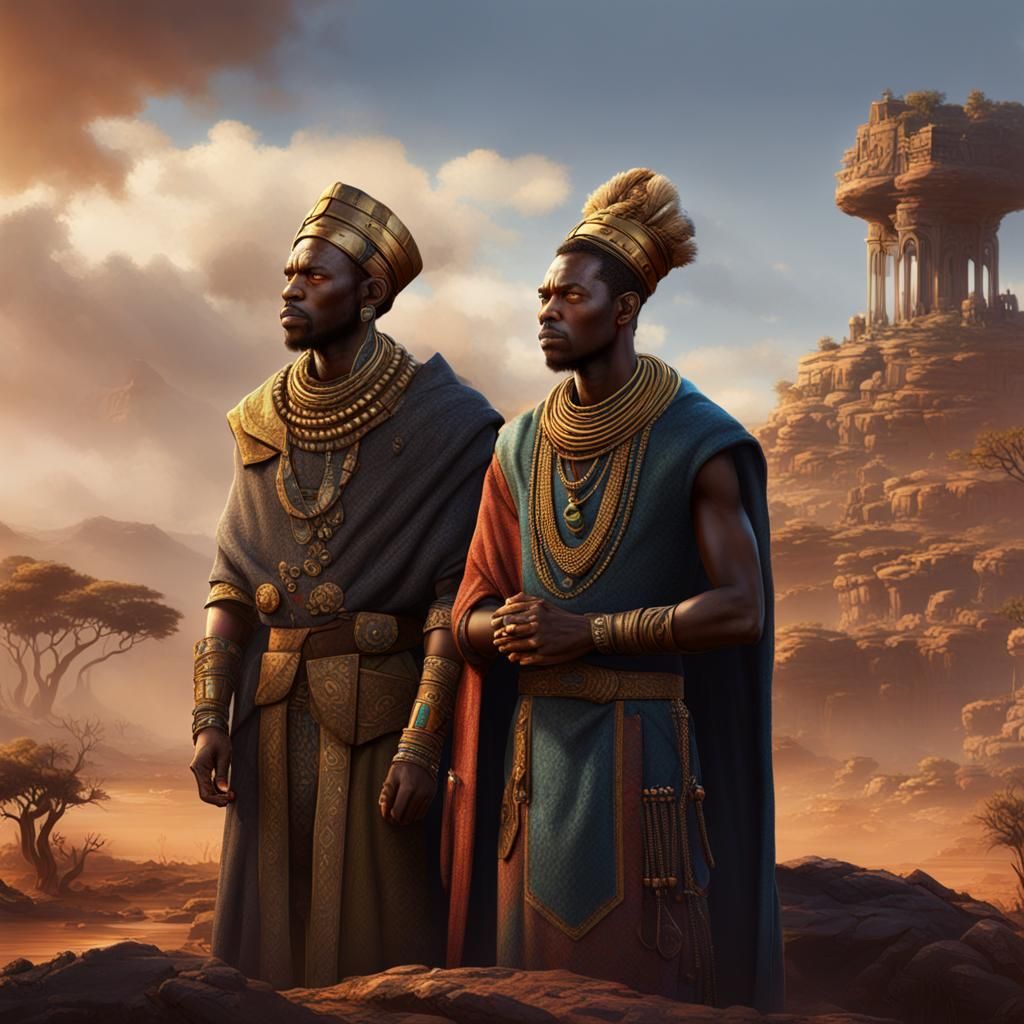 Three Sad African Princes: Detailed Fantasy Art