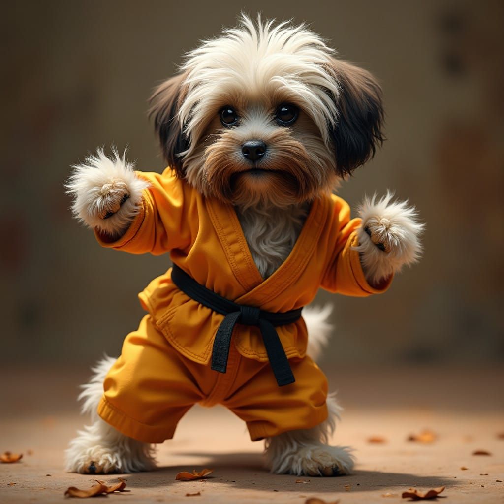 Realistic Havanese Dog in Kickboxing Pose with Impressionist...