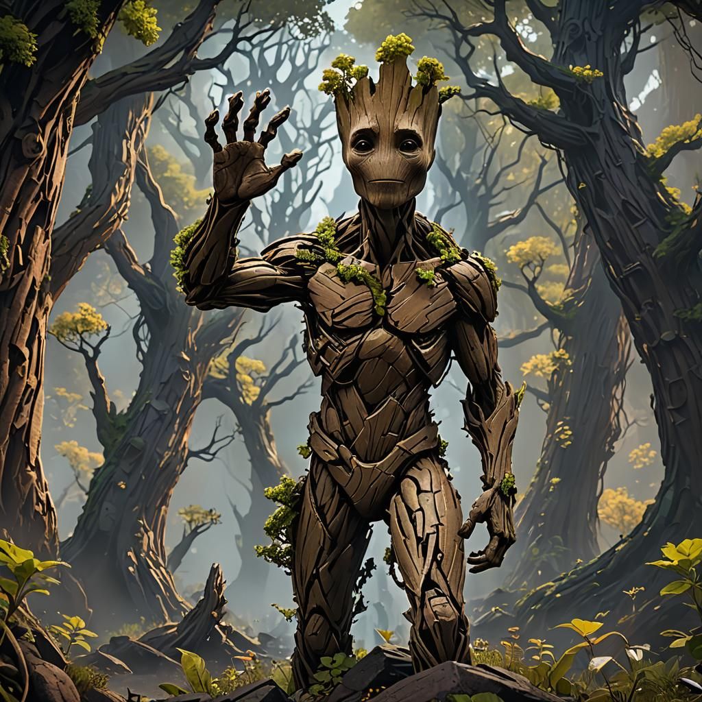 Detailed Matte Painting of Groot in 8k