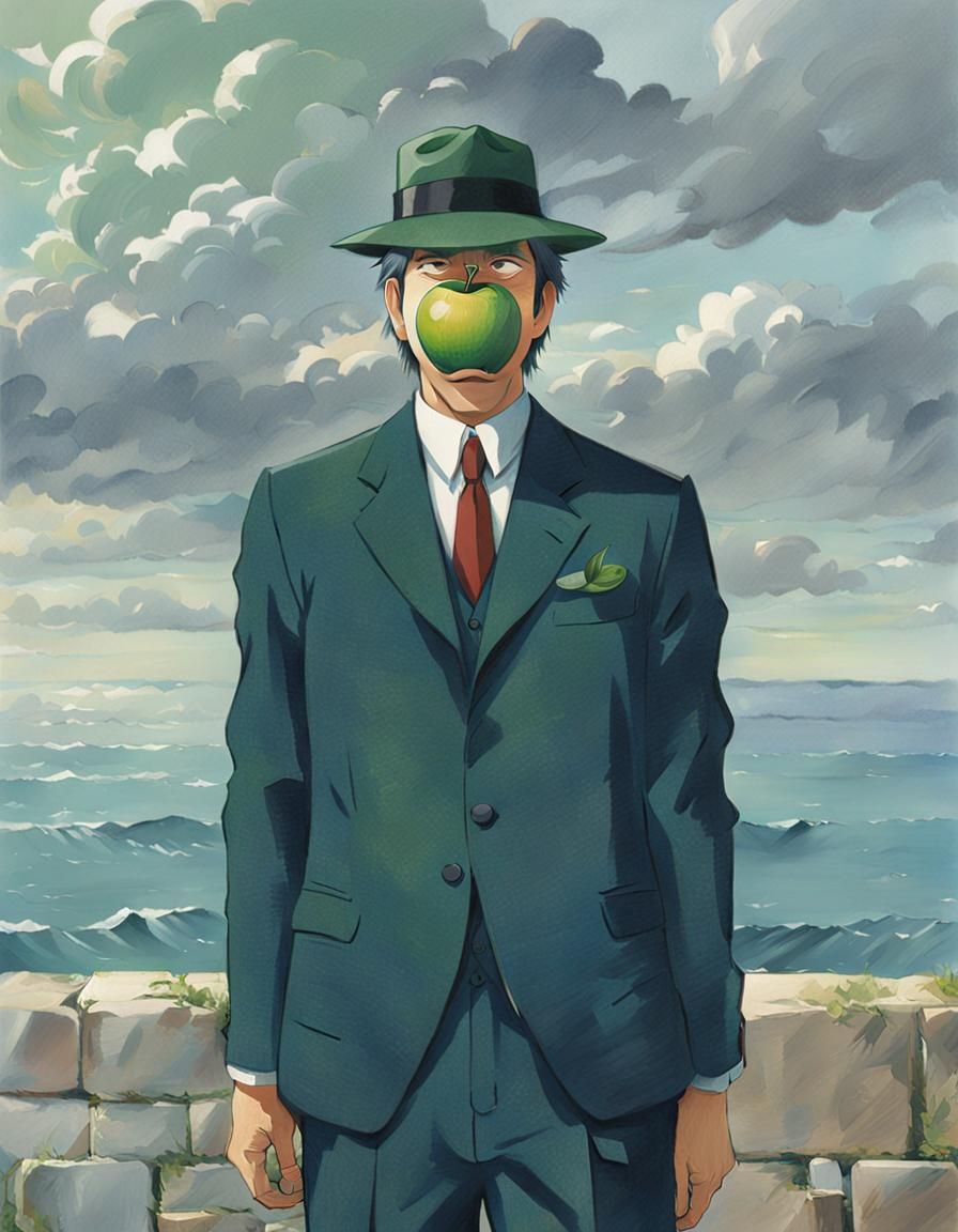 Surreal Apple Man in Ghibli Anime Style