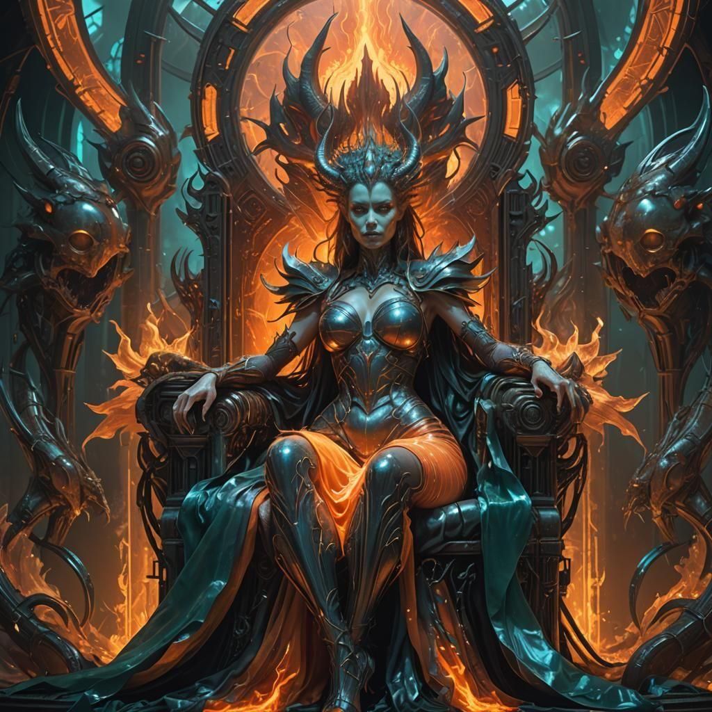 Fiery Throne: Demon Queen in Giger Style