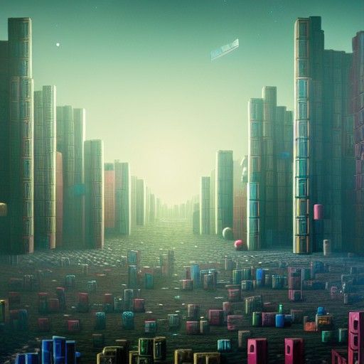 Tetris Blocks Emerge Above Sci-Fi City