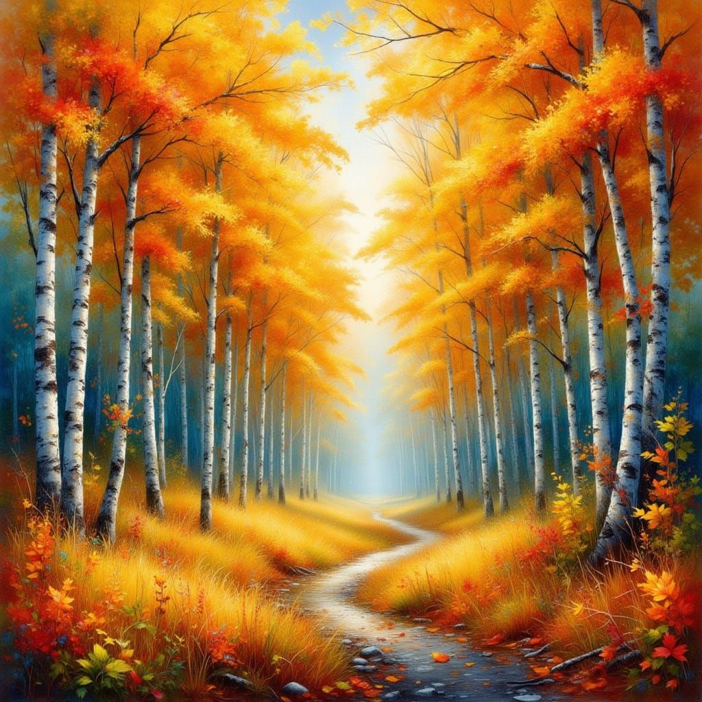 Autumn Aspen Forest in Pointillist Collage Style