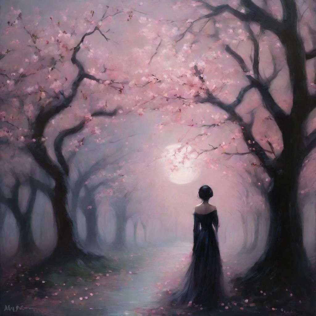 Vampires Admire Cherry Blossoms: Impressionist Landscape