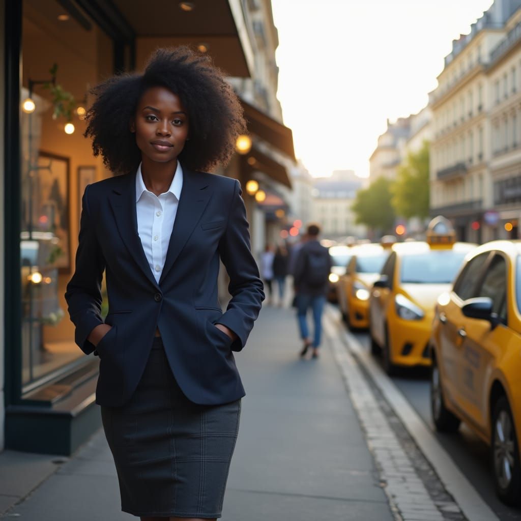 Confident Woman in Paris Outside Art Gallery