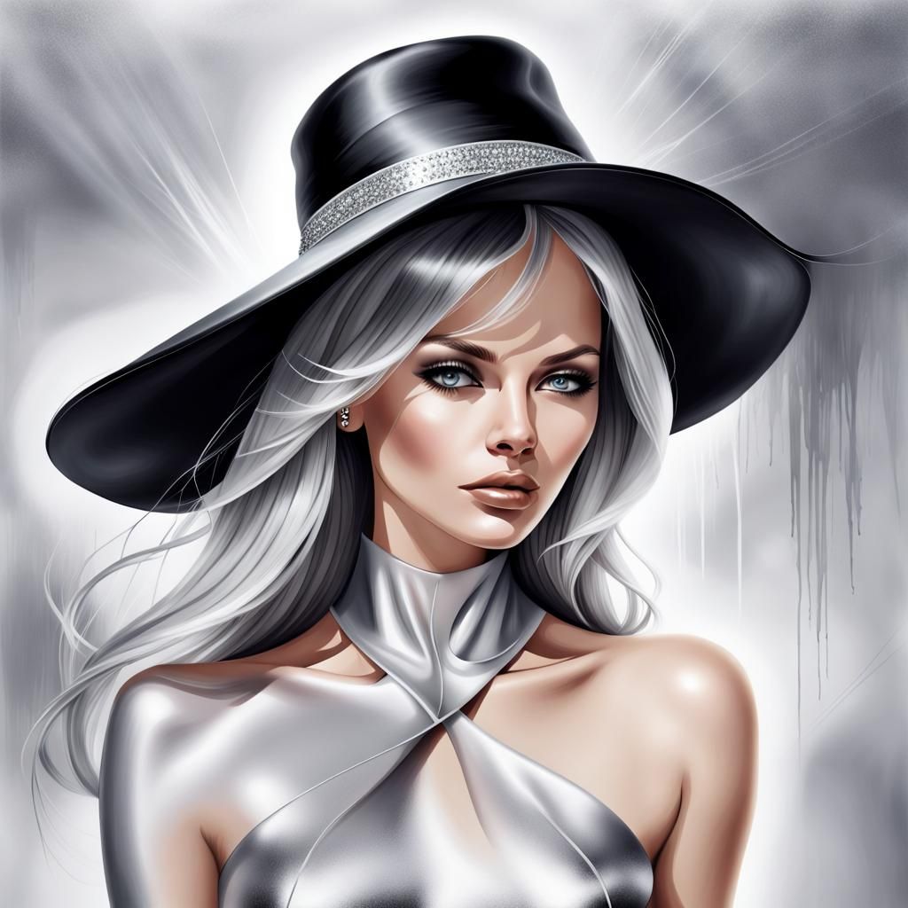 Elegant Woman in Silver: Airbrush Abstract Illustration