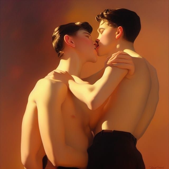 Romantic Kiss in Leyendecker Style